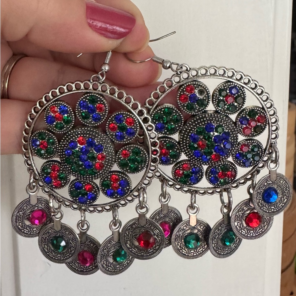 Vintage Style Afghan Earrings: Handmade Tribal Silver Dangle Jewelry